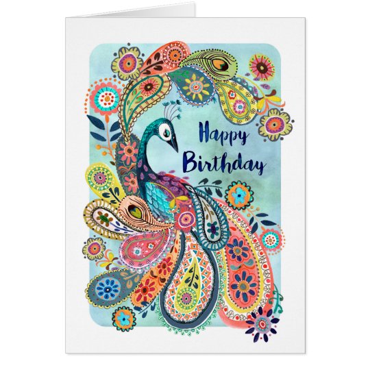 Peacock Happy Birthday Greeting Card Uk