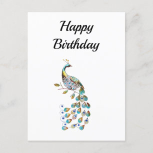 Peacock   Happy Birthday   Minimal  Postcard