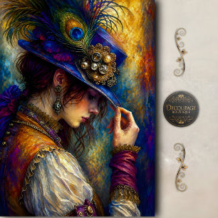 Peacock Hat Elegance Woman Decoupage Tissue Paper