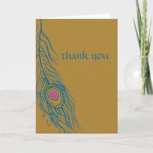 Peacock Heart Thank You Card (Front)