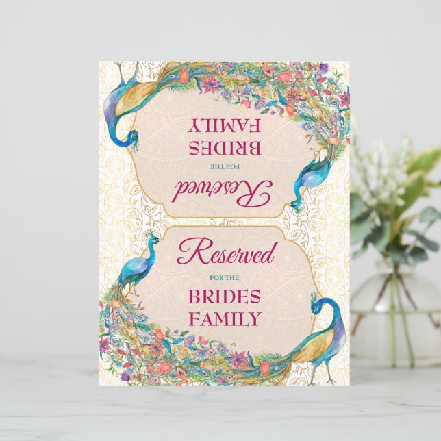 Peacock Hindu wedding reserved sign (Standing Front)