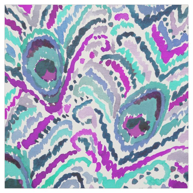 Peacock Ikat Watercolor Pattern Fabric (Swatch)