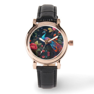 Peacock In a Colorful Rose Garden Watch