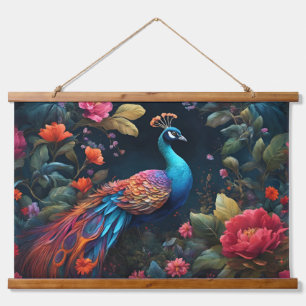Peacock In a Colourful Rose Garden Hanging Tapestry