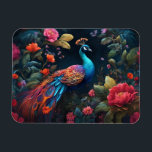 Peacock In a Colourful Rose Garden Magnet<br><div class="desc">Fancy blue and gold Peacock posing in a colourful rose garden
AI generated art by minx267</div>