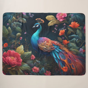 Peacock In a Colourful Rose Garden Sherpa Blanket