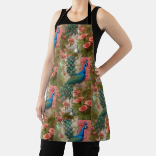 Peacock in Apricot Rose Garden  Apron