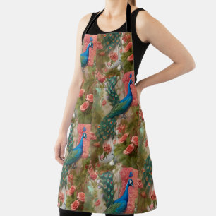Peacock in Apricot Rose Garden Apron