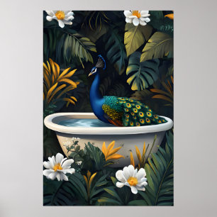 Peacock In Bathtub Poster, Funny Animal Poster