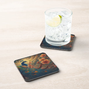 Peacock in Blossom Beverage Coaster