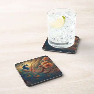 Peacock in Blossom Beverage Coaster