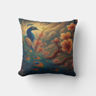 Peacock in Blossom Cushion
