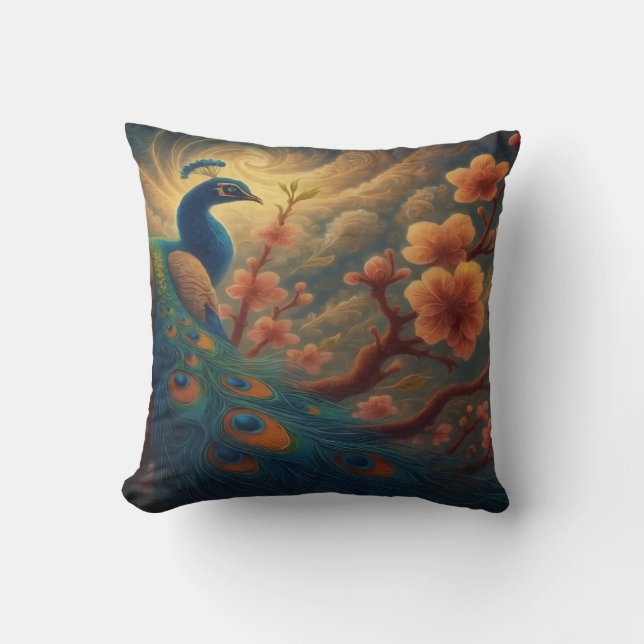 Peacock in Blossom Cushion (Front)