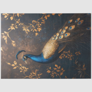 Peacock in Blue and Gold Decoupage Tissue Paper