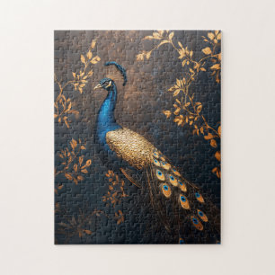 Peacock in Blue and Gold Jigsaw Puzzle