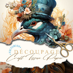 Peacock in Cloth Hat Victorian Style Art Nouveau Tissue Paper