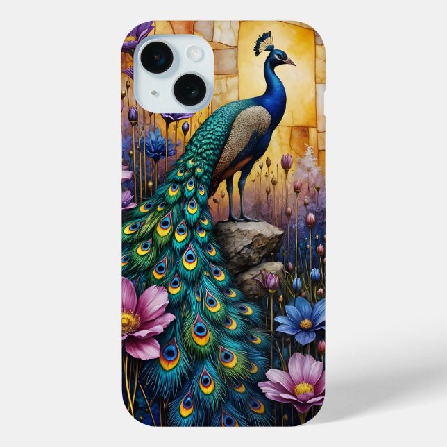 Peacock in Floral Landscape Case-Mate iPhone Case (Back)