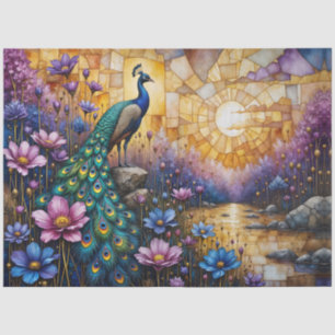 Peacock in Floral Landscape Tissue Paper