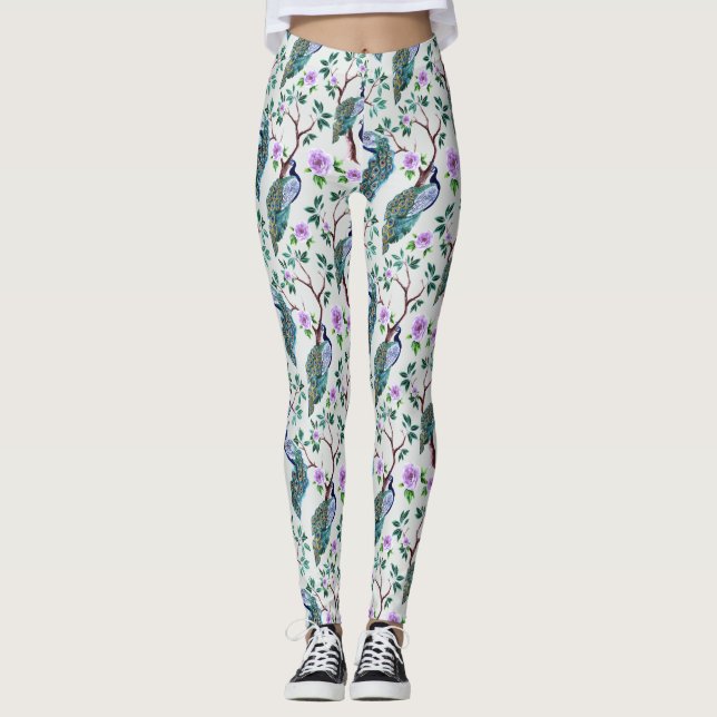 Peacock in Flowering Tree Leggings (Front)