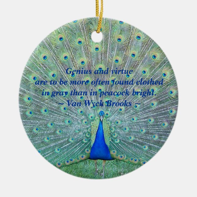 Peacock in Full Plumage Display Photography Ceramic Tree Decoration (Front)