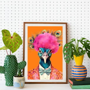 Peacock in Funky Suits Animal Fashion Art Poster