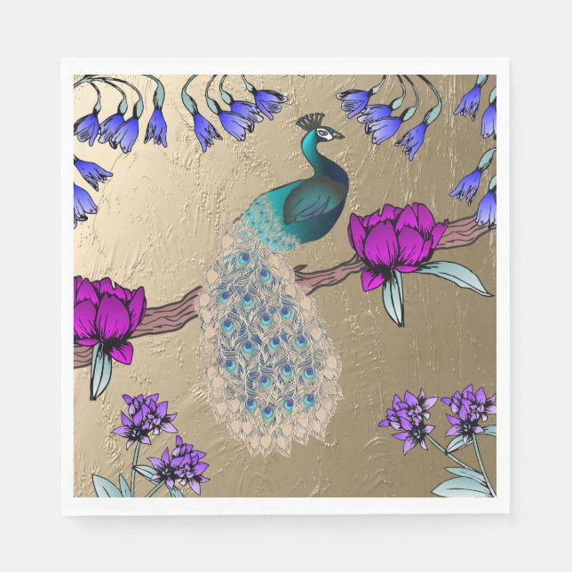 Peacock In Gold  Napkin (Front)