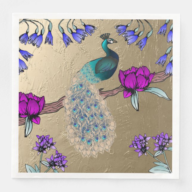 Peacock In Gold  Napkin (Front)
