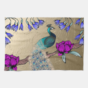 Peacock In Gold Tea Towel