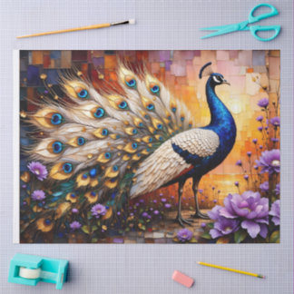 Peacock in Patchwork Floral Landscape Tissue Paper