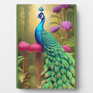Peacock in Pink Garden Forest Plaque