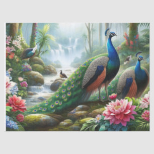 Peacock in Rain Forest Decoupage Tissue Paper