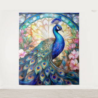 Peacock in Stained Glass and Watercolor Tapestry