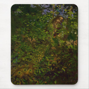 Peacock in the Woods (by Abbott Henderson Thayer) Mouse Mat