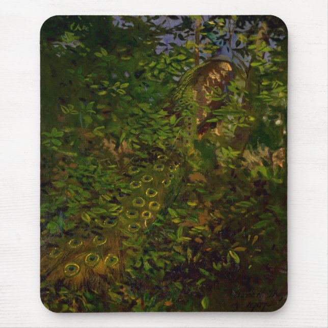 Peacock in the Woods (by Abbott Henderson Thayer) Mouse Mat (Front)