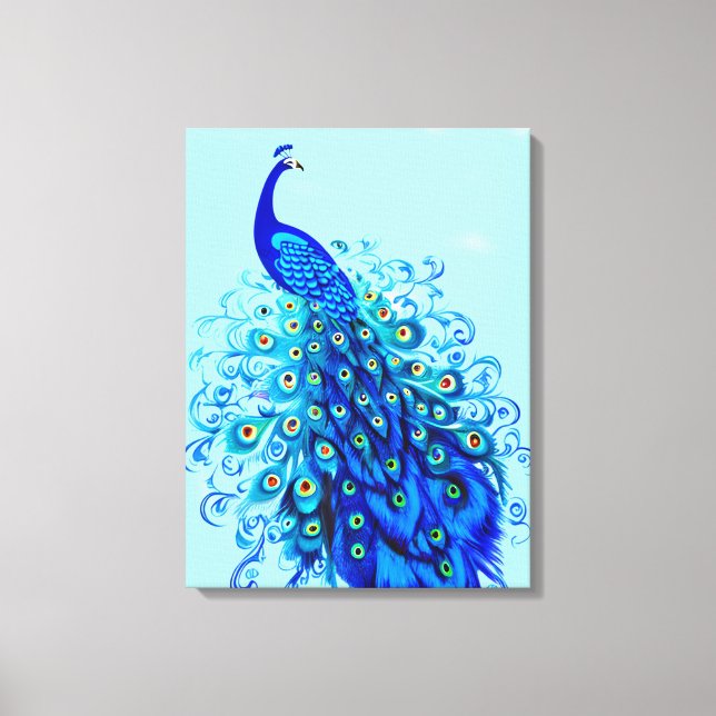 Peacock in Turquoise and Cobalt Blue  Canvas Print (Front)