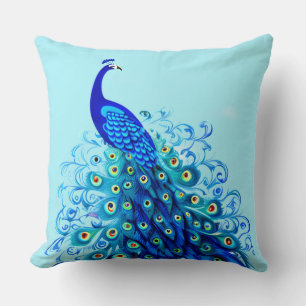 Peacock in Turquoise and Cobalt Blue Cushion