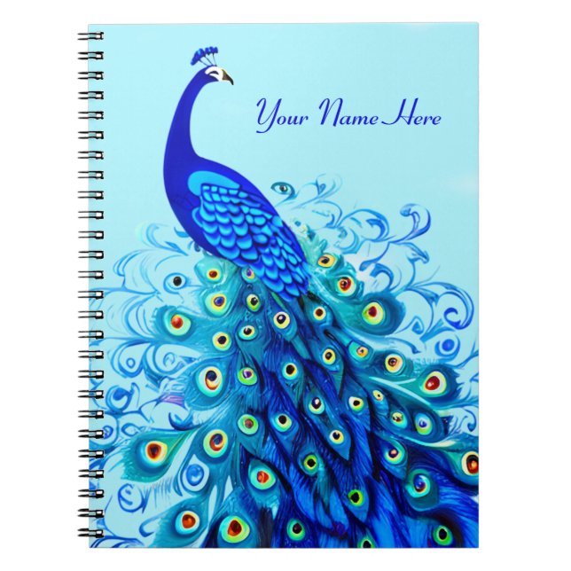 Peacock in Turquoise and Cobalt Blue  Notebook (Front)