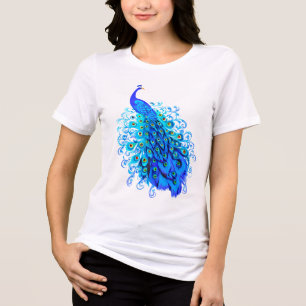 Peacock in Turquoise and Cobalt Blue Tri-Blend Shirt