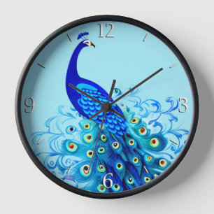 Peacock in Turquoise, Cobalt Blue and Aqua Clock
