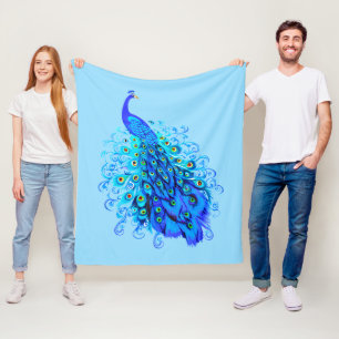 Peacock in Turquoise, Cobalt Blue and Aqua Fleece Blanket