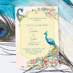 Peacock Indian Hindu wedding invitations<br><div class="desc">Floral Peacock Indian Hindu wedding invitation template. Two peacocks with flowery feathers,  traditional oriental border,  om sign for a Hindu wedding.</div>