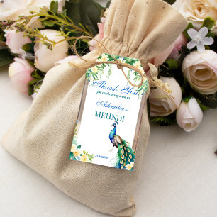 Peacock jasmine arch Indian wedding mehndi favour Gift Tags