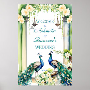 Peacock jasmine Indian wedding welcome sign