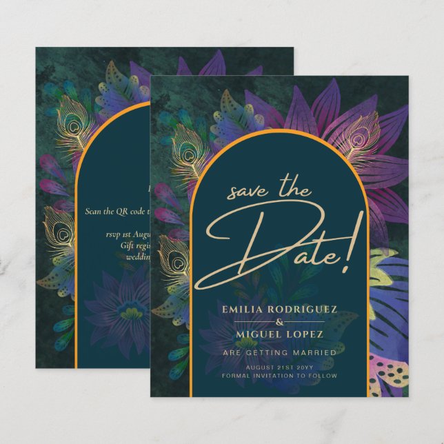 Peacock Jewel Tones Green Blue Wedding (Front/Back)