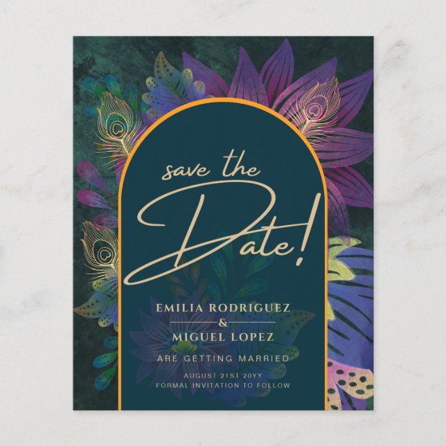 Peacock Jewel Tones Green Blue Wedding Flyer (Front)