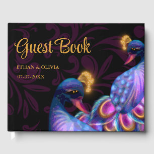 Peacock Jewel Tones Wedding Floral Moody purple Guest Book