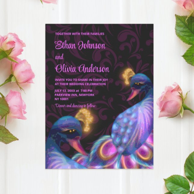 Peacock Jewel Tones Wedding Floral Moody purple Invitation (Creator Uploaded)