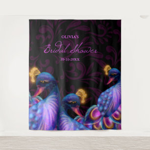 Peacock Jewel Tones Wedding Floral Moody purple Tapestry