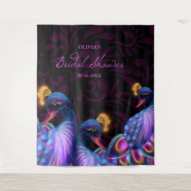 Peacock Jewel Tones Wedding Floral Moody purple Tapestry (Front)