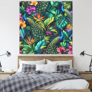 Peacock Jungle Dreams Seamless Surface Pattern Canvas Print